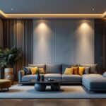 A photograph of a beautifully designed room showcasing various recessed can lights in different settings