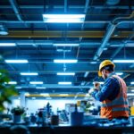 A photograph of a well-lit workspace featuring t5 high output light fixtures in action