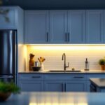 A photograph of a well-lit kitchen featuring sleek 12v under cabinet lights illuminating the workspace