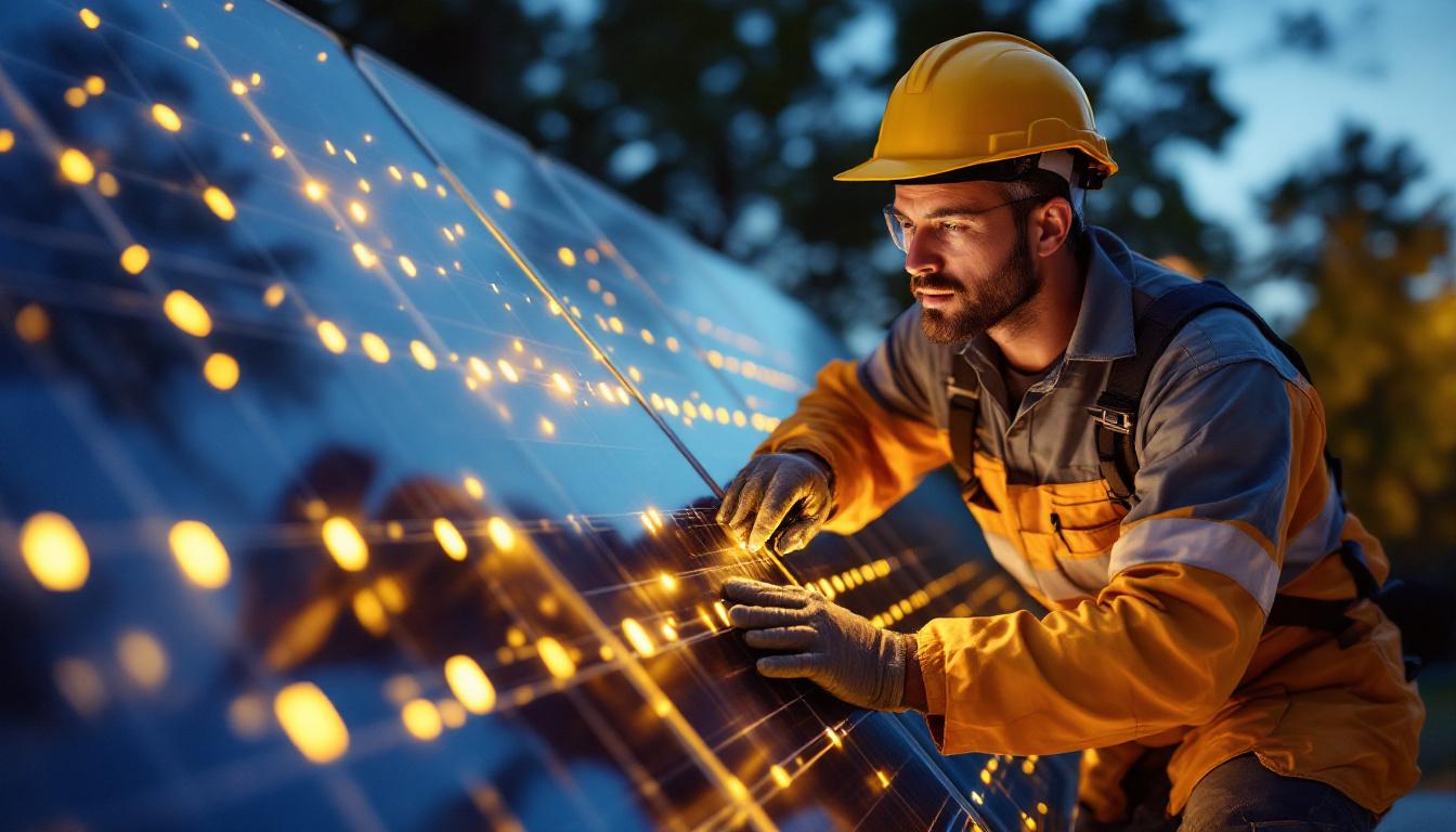 A photograph of a lighting contractor installing or inspecting a sleek