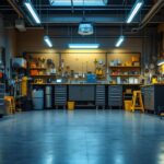 A photograph of a well-lit garage featuring modern led lighting installations