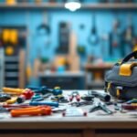 A photograph of a well-organized electrical tools kit spread out on a workbench