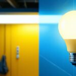 A photograph of a 4-foot t12 led replacement bulb installed in a commercial or residential setting
