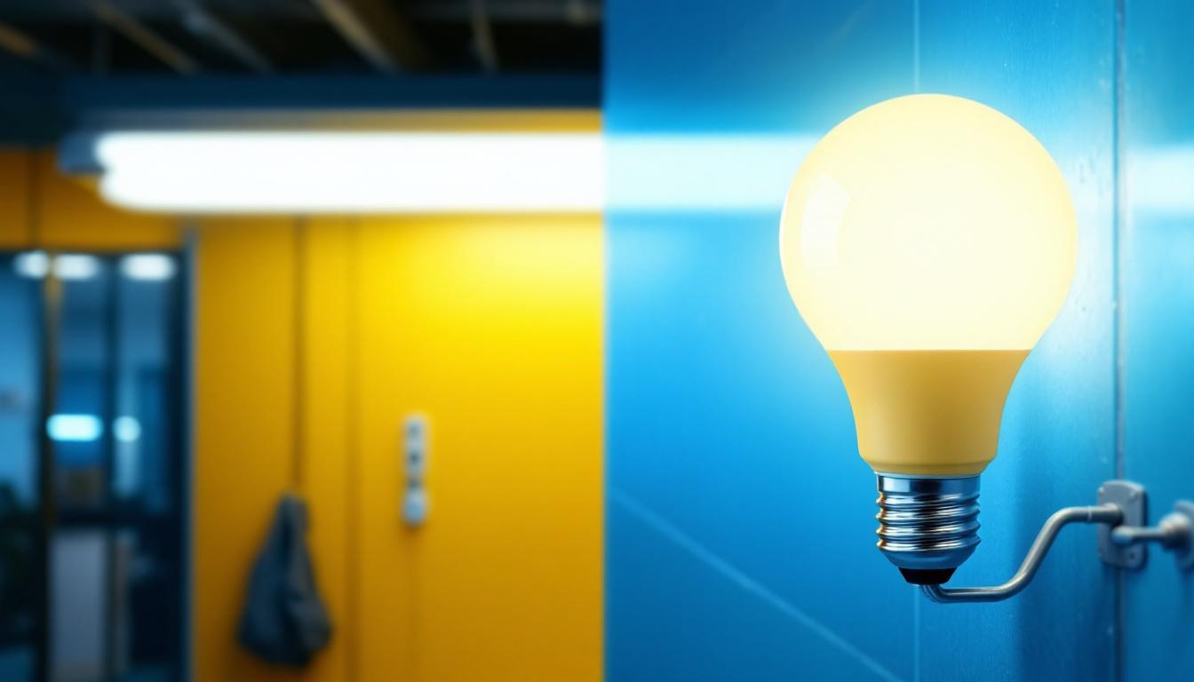 A photograph of a 4-foot t12 led replacement bulb installed in a commercial or residential setting