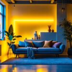 A photograph of a vibrant and well-lit space showcasing a 3-foot led strip creatively integrated into the room's design
