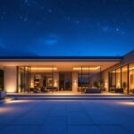 A photograph of a beautifully illuminated outdoor space at dusk