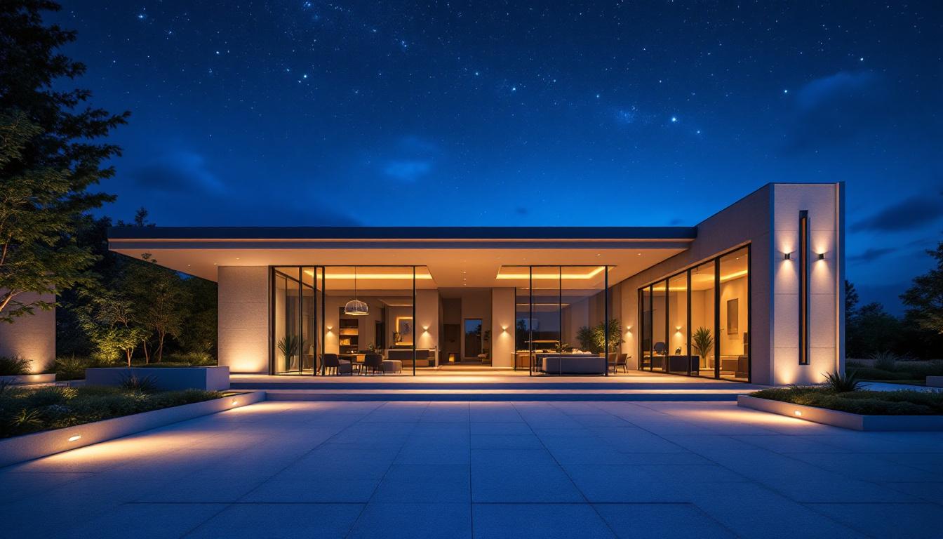 A photograph of a beautifully illuminated outdoor space at dusk