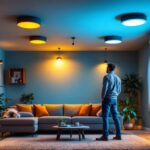 A photograph of a well-lit basement showcasing various styles of ceiling lights