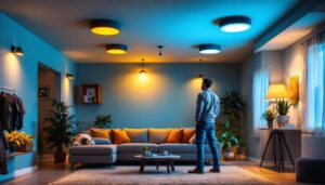 A photograph of a well-lit basement showcasing various styles of ceiling lights
