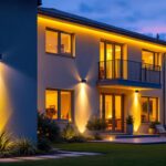 A photograph of a beautifully illuminated outdoor space at dusk