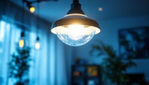A photograph of a beautifully designed ceiling hanging light fixture in a stylish interior setting