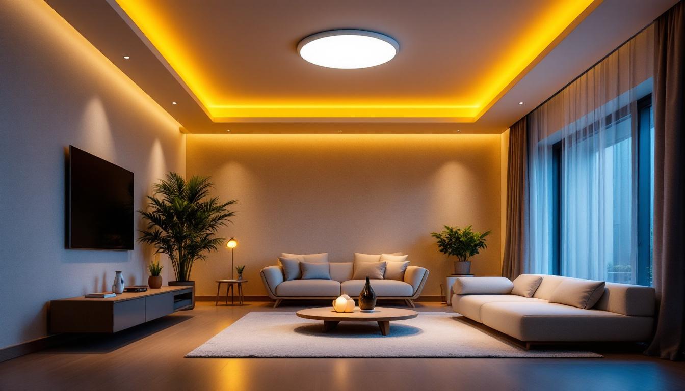 A photograph of a beautifully designed room featuring a 6-inch recessed led light fixture