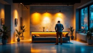 A photograph of a well-lit interior space showcasing a modern led lighting installation