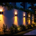 A photograph of a beautifully illuminated outdoor space featuring sleek