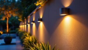 A photograph of a beautifully illuminated outdoor wall featuring sleek led lighting fixtures