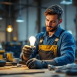 A photograph of a lighting contractor expertly replacing a t12 led bulb without a ballast