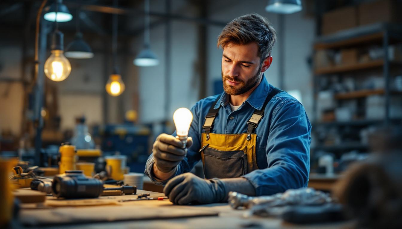 A photograph of a lighting contractor expertly replacing a t12 led bulb without a ballast