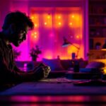 A photograph of a well-lit room showcasing rgb lighting in action
