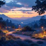 A photograph of a beautifully illuminated natural landscape at dusk