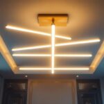 A photograph of a beautifully designed ceiling fixture that showcases long lights in an elegant interior setting
