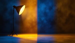 A photograph of a dynamic lighting setup showcasing the contrast between a traditional light source and innovative alternatives
