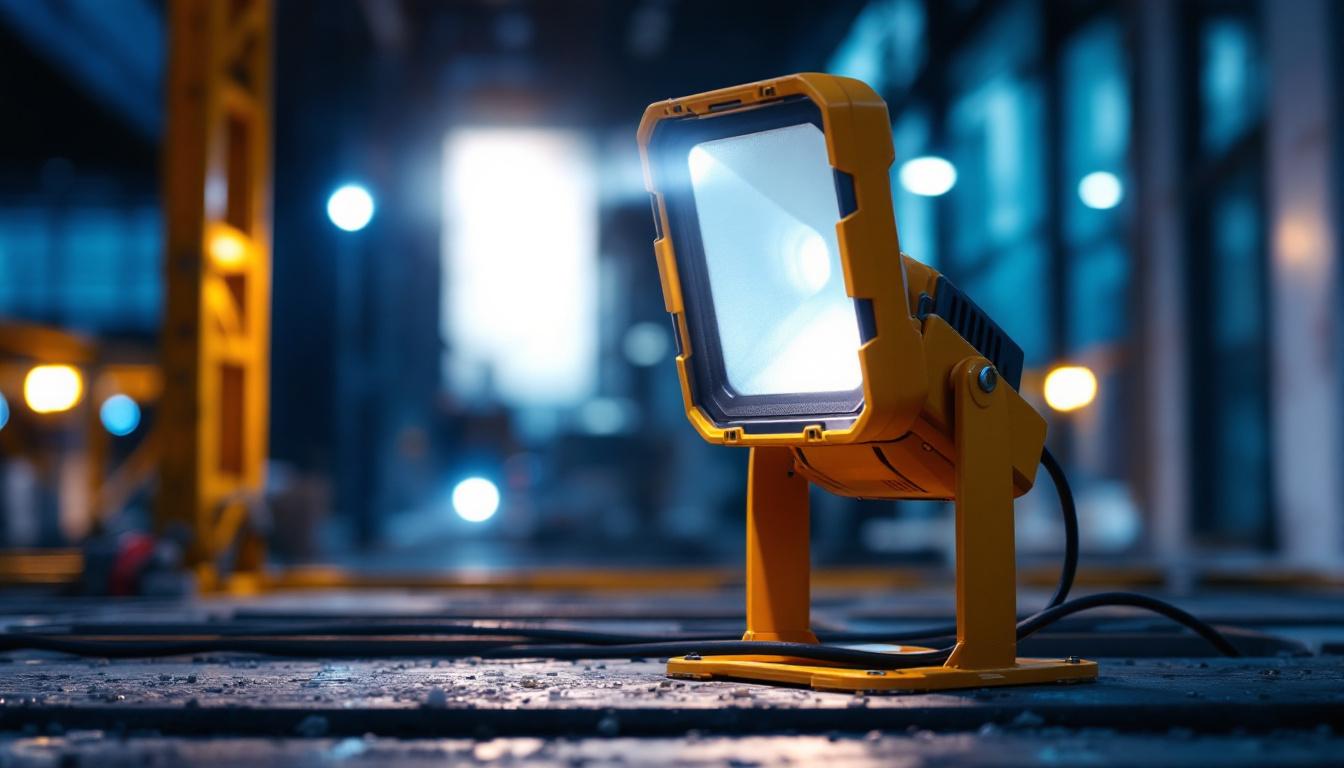 A photograph of a well-lit temporary light fixture in use during a lighting installation