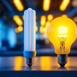 A photograph of a side-by-side comparison of t8 and t12 fluorescent bulbs