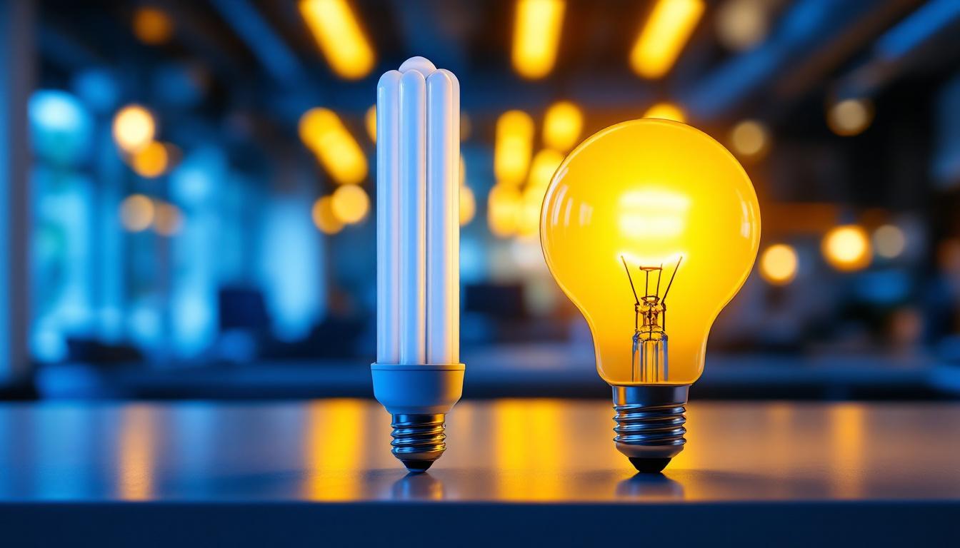 A photograph of a side-by-side comparison of t8 and t12 fluorescent bulbs