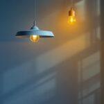 A photograph of a stylish pendant lamp in a modern interior setting