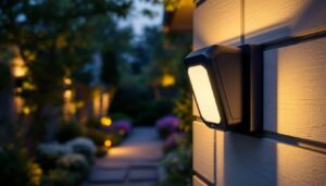 A photograph of capture a photograph of an outdoor motion detector switch installed on a stylish light fixture