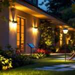 A photograph of a beautifully illuminated outdoor space featuring solar lights enhancing the ambiance