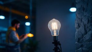 A photograph of a 200-watt lamp in a well-lit environment
