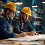 A photograph of a lighting contractor engaged in a dynamic discussion with a client