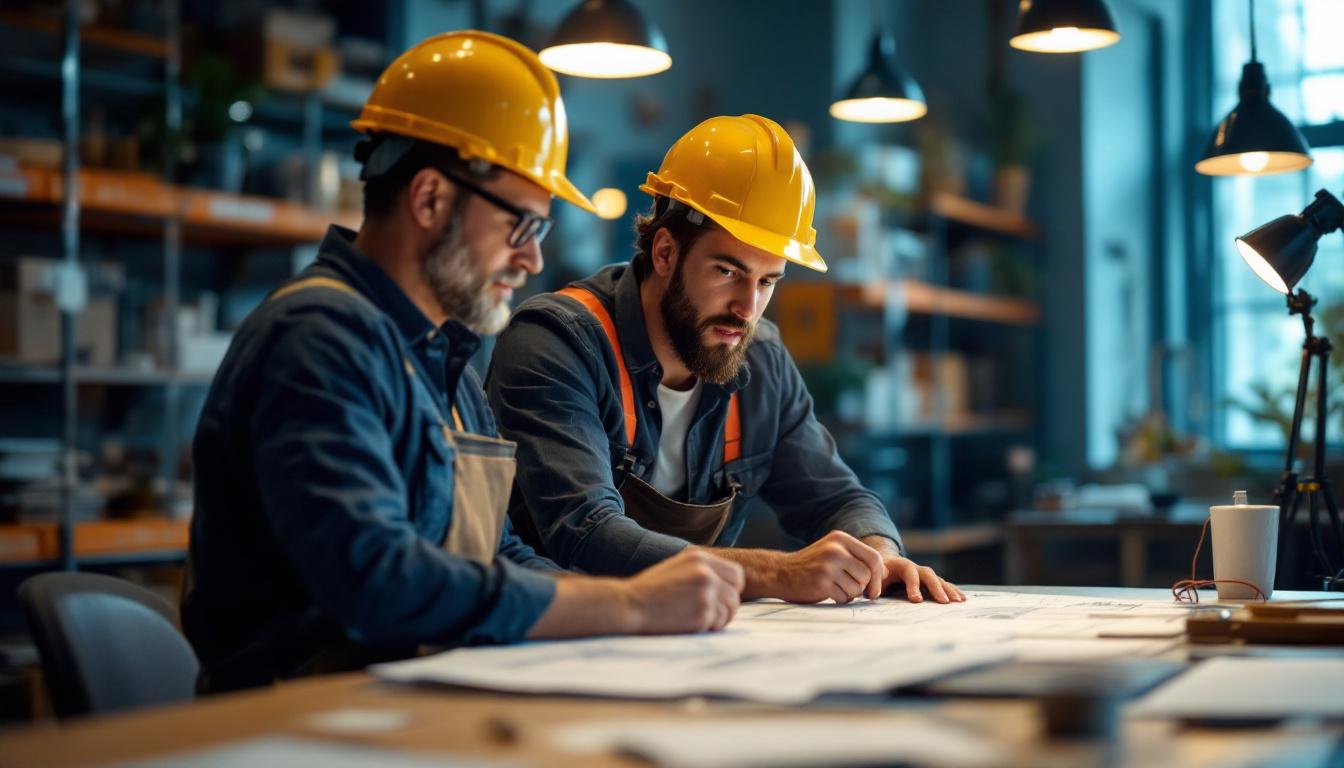 A photograph of a lighting contractor engaged in a dynamic discussion with a client