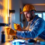 A photograph of a lighting contractor expertly installing a 3 ft led strip light in a stylish interior setting