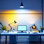 A photograph of a well-lit workspace featuring the ge halogen fl25 beam 38w 120v in use