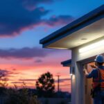 A photograph of a beautifully illuminated outdoor space featuring solar-powered soffit lights