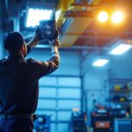 A photograph of a well-lit garage showcasing high-quality led shop lights in action