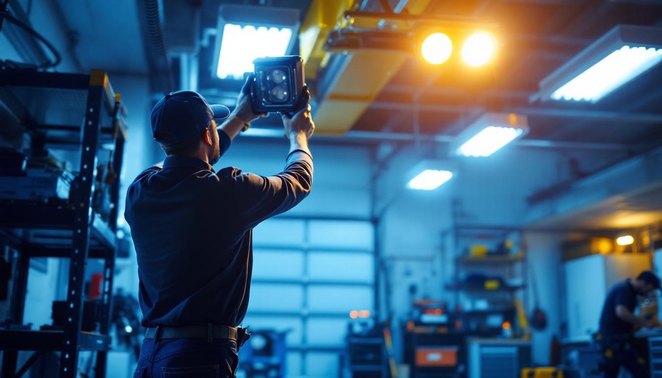 A photograph of a well-lit garage showcasing high-quality led shop lights in action