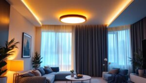 A photograph of a well-designed recessed down light installation in a modern living space