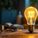 A photograph of a 40-watt type g light bulb illuminated in a cozy