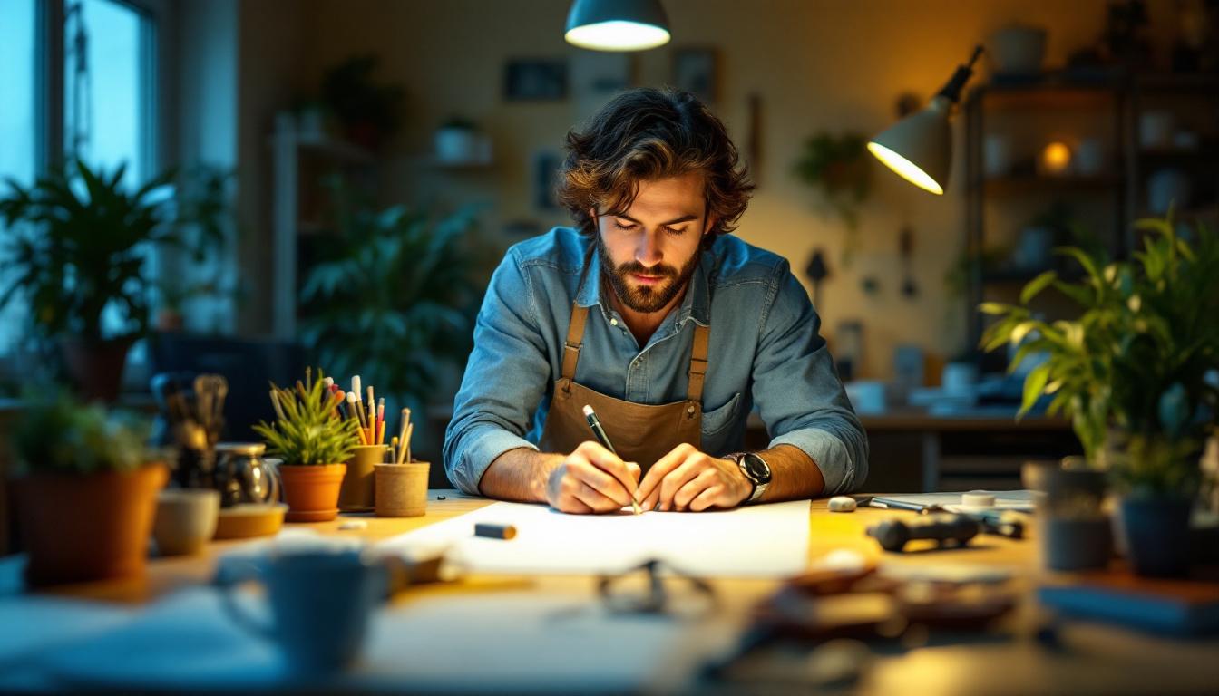 A photograph of a well-lit workspace featuring hid lights in action