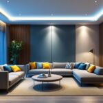 A photograph of a beautifully designed living space featuring recessed lighting