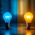 A photograph of a side-by-side comparison of two light bulbs