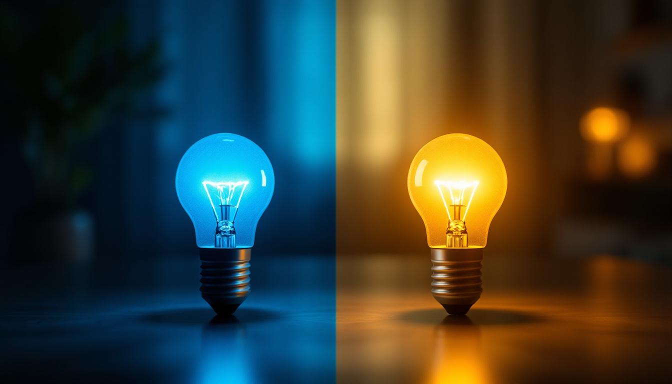A photograph of a side-by-side comparison of two light bulbs