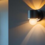 A photograph of a stylish commercial wall sconce illuminating a modern interior space