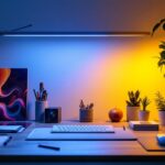 A photograph of a beautifully lit workspace featuring a 2 ft led light in action