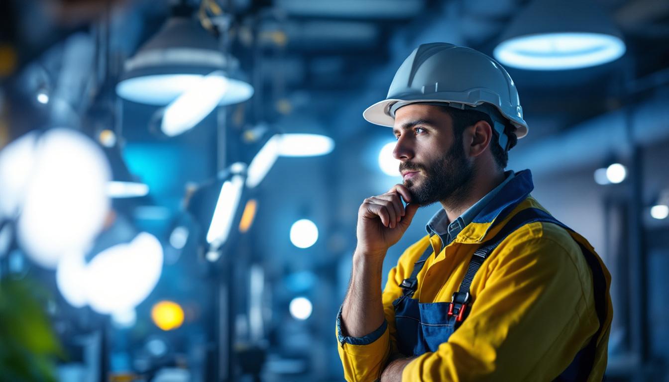 A photograph of a skilled lighting contractor in action