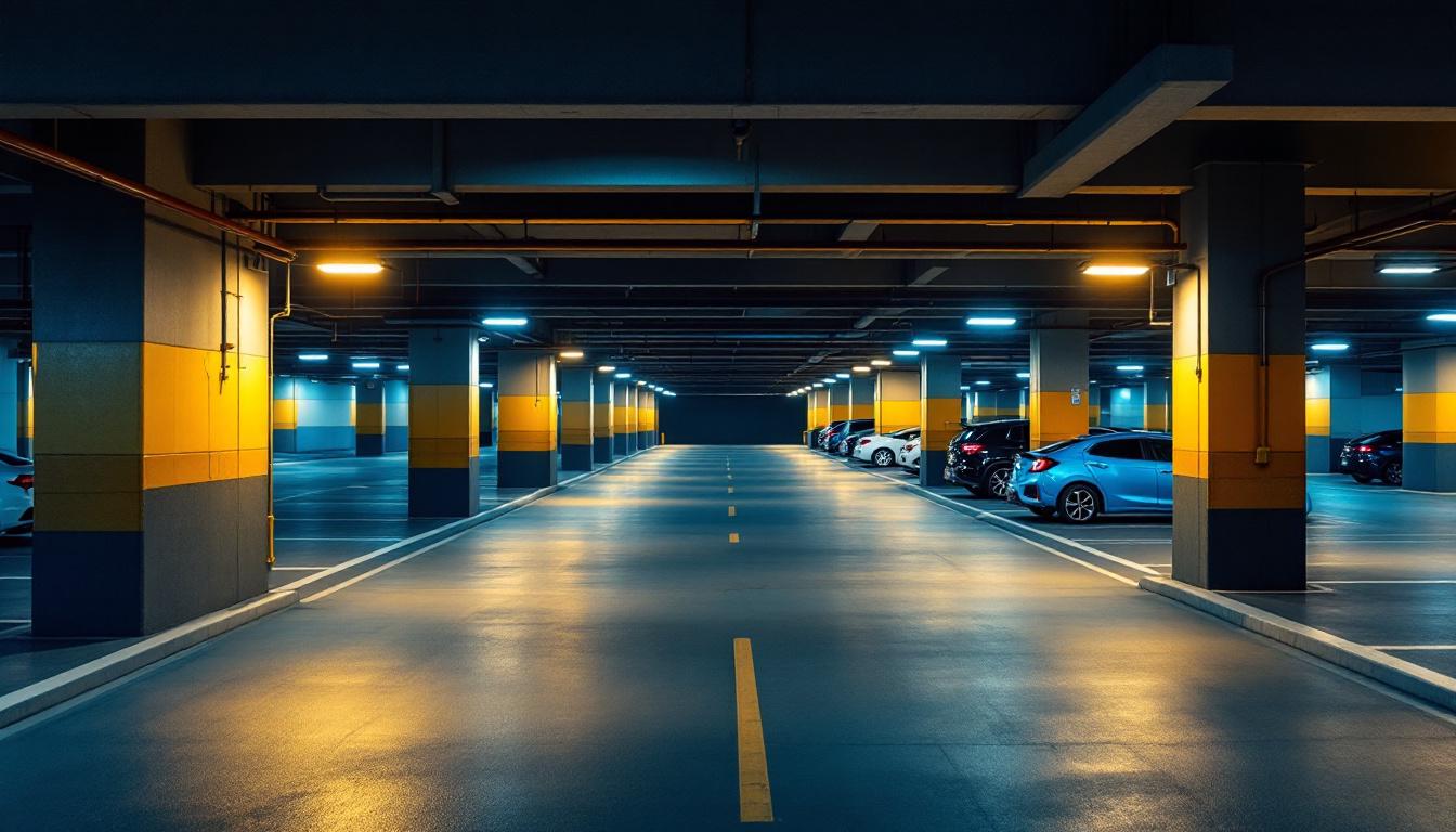 A photograph of a well-lit parking deck showcasing the importance of effective lighting