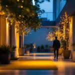 A photograph of a beautifully lit indoor or outdoor space showcasing motion-activated lighting in action